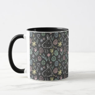Taza Patrón de garabatos de conejo de Pascua en pizarra