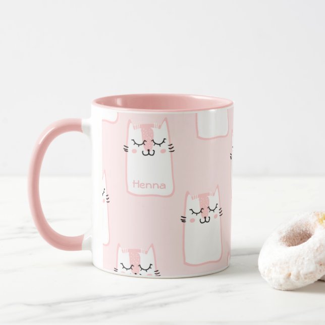 Taza Patrón de gato fino y negro (Con donut)