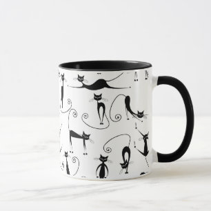 Taza Patrón de gato negro delgado caprichoso