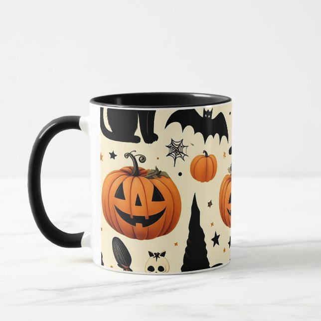 Taza Patrón de gato negro y calabaza de Halloween (Izquierda)