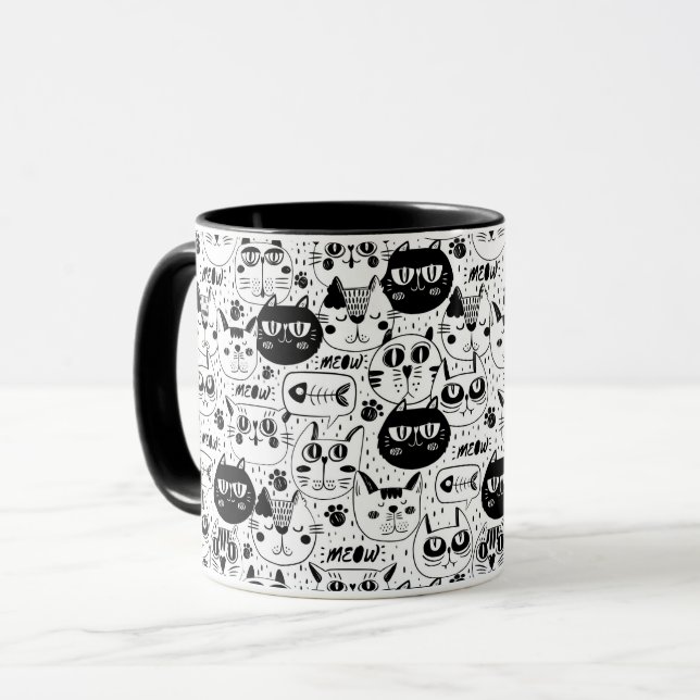 Taza Patrón de gatos blancos negros (Anverso izquierdo)
