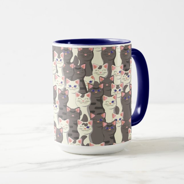 Taza Patrón de gatos blancos y grises (Anverso derecho)