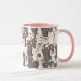 Taza Patrón de gatos blancos y grises
