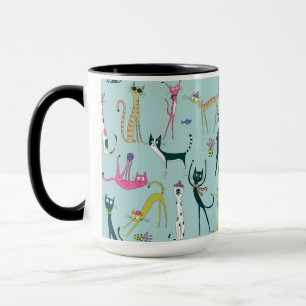 Taza Patrón de gatos divertidos y coloridos