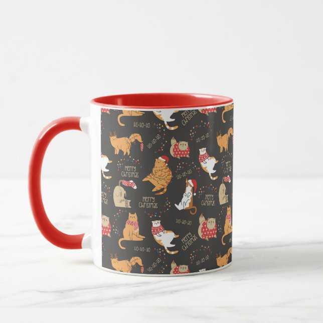 Taza Patrón de gatos festivos con Navidades de luces (Izquierda)