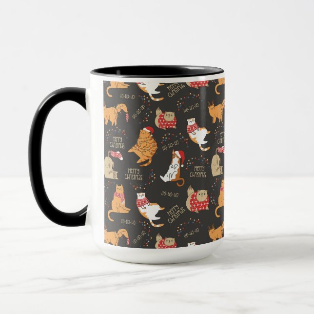 Taza Patrón de gatos festivos con Navidades de luces (Izquierda)