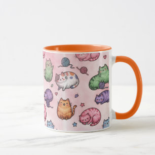 Taza Patrón de Gatos Gorditos Kawaii Coloridos
