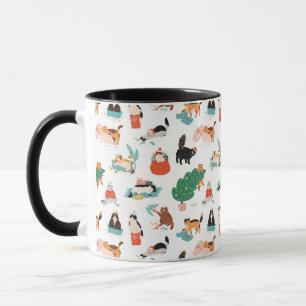 Taza Patrón de gatos y árboles de Navidad juguetones