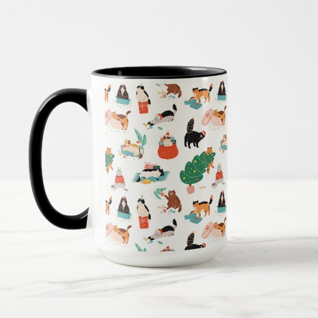Taza Patrón de gatos y árboles de Navidad juguetones (Izquierda)