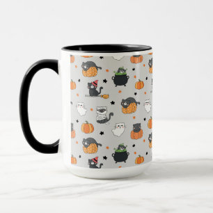 Taza Patrón de gatos y fantasmas de Halloween