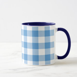 Taza Patrón de Gingham blanco y azul claro
