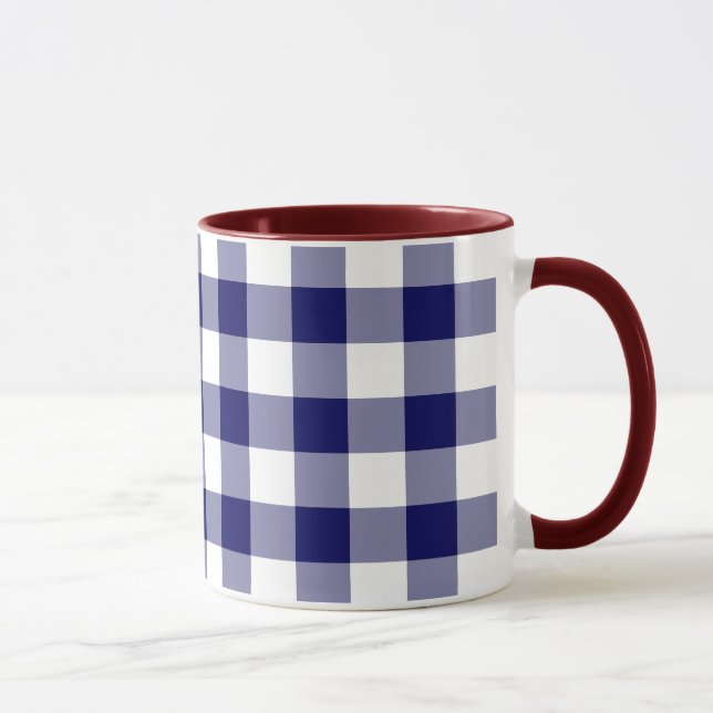 Taza Patrón de Gingham blanco y naval (Derecha)