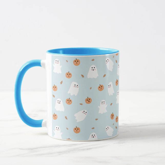 Taza Patrón de Halloween azul dulce fantasma y calabaza (Izquierda)
