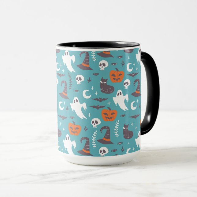 Taza Patrón de Halloween de dibujos Verde azulados dive (Anverso derecho)