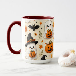 Taza Patrón de Halloween de Fantasma y Calabaza Lindo