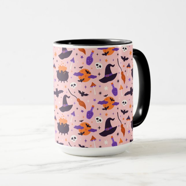 Taza Patrón de Halloween púrpura y rosa (Anverso derecho)