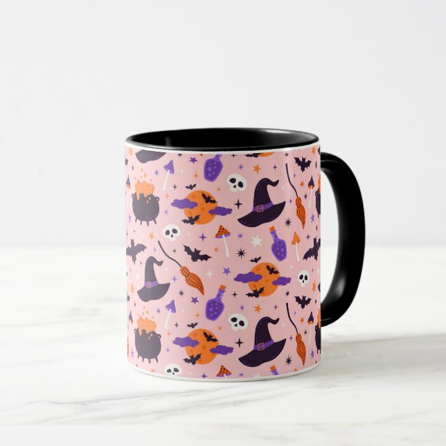 Taza Patrón de Halloween púrpura y rosa (Anverso derecho)