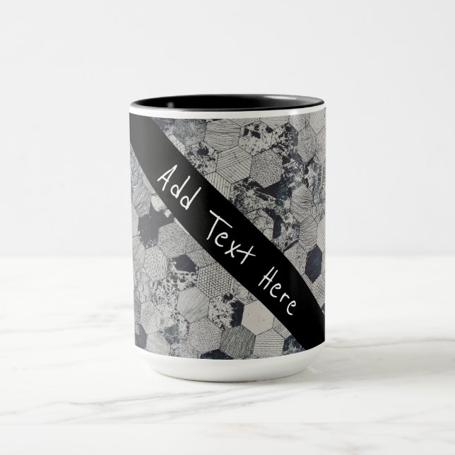 Taza Patrón de hexágono geométrico, blanco y negro (Centro)