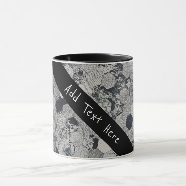 Taza Patrón de hexágono geométrico, blanco y negro (Centro)