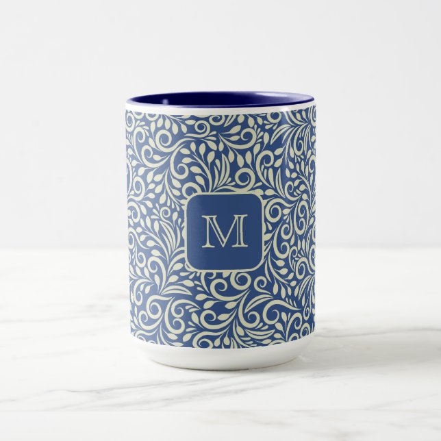 Taza Patrón de hoja floral monograma personalizado (Centro)