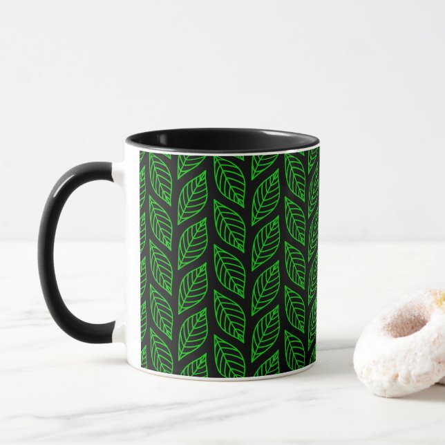 Taza Patrón de hoja verde (Con donut)