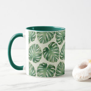 Taza Patrón de hojas de monstera tropical verde