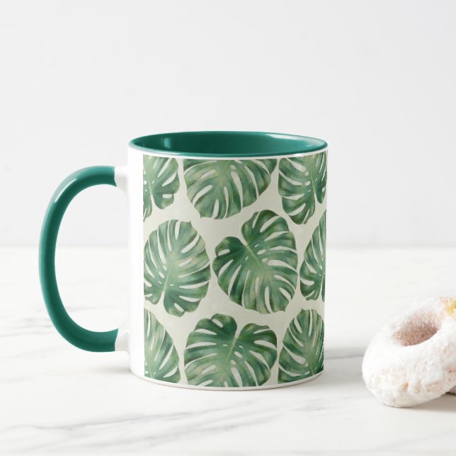Taza Patrón de hojas de monstera tropical verde (Con donut)