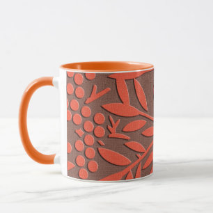 Taza Patrón de hojas rojas y bayas japonesas