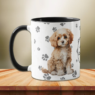 Taza Patrón de Huella de Perro Cavapoo que Amo