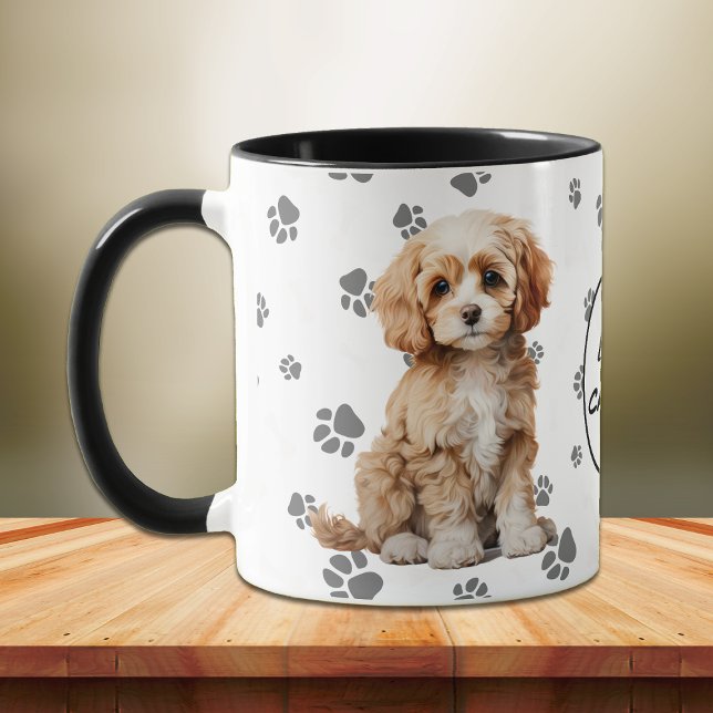 Taza Patrón de Huella de Perro Cavapoo que Amo (Subido por el creador)