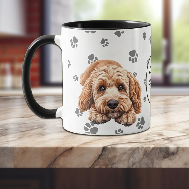 Taza Patrón de huella de perro Cockapoo que amo (Subido por el creador)