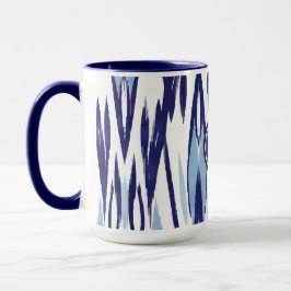 Taza patrón de ikat de acuarela azul y blanco de moda