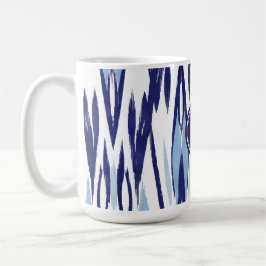 Taza patrón de ikat de acuarela azul y blanco de moda