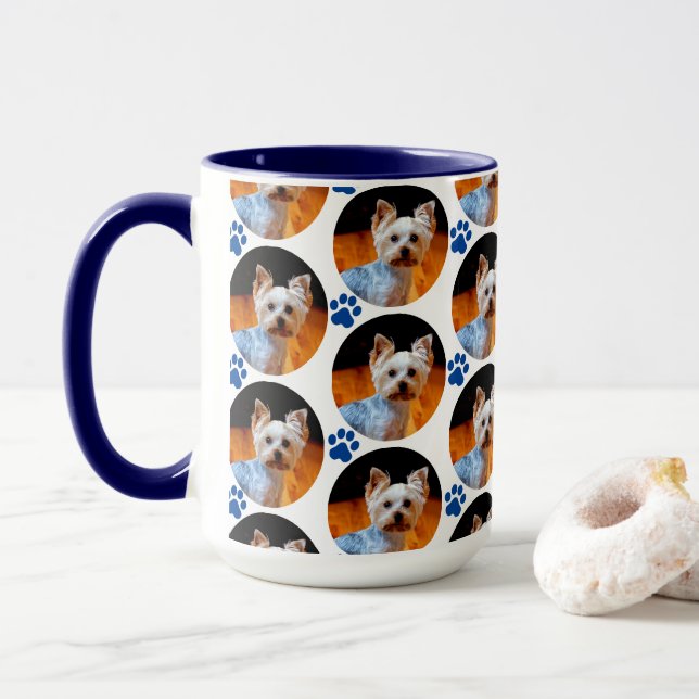 Taza Patrón de impresión de la papa azul Mascota modern (Con donut)