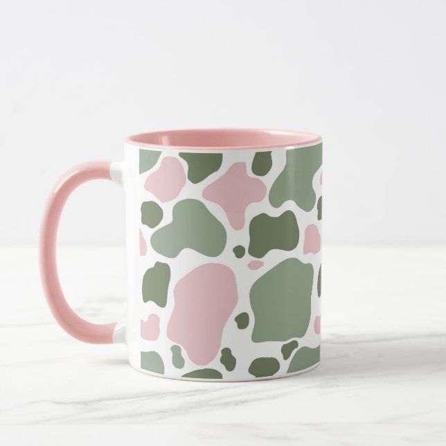 Taza Patrón de impresión de vaca verde rosa y sabio (Izquierda)