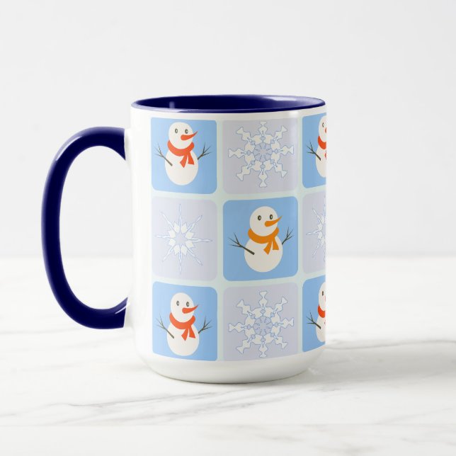 Taza Patrón de invierno de snowman y copos de nieve (Izquierda)