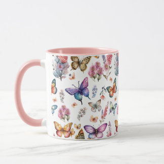 Taza Patrón de jardín floral de mariposa de color bonit