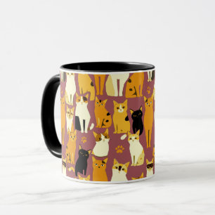 Taza Patrón de jengibre, gatos negros y blancos