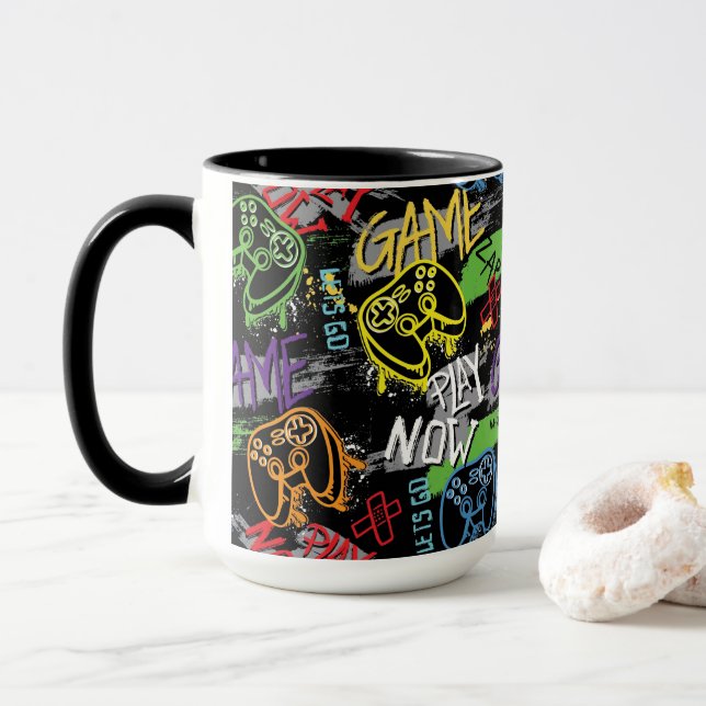 Taza Patrón de juego de grafiti de neón (Con donut)