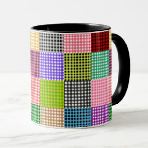 Taza Patrón de juego de parches de Gingham multicolor