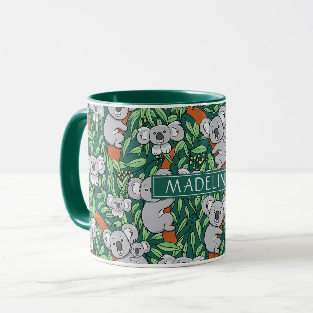 Taza Patrón de Koala Cuta Personaliza el Verde Cazador (Anverso izquierdo)