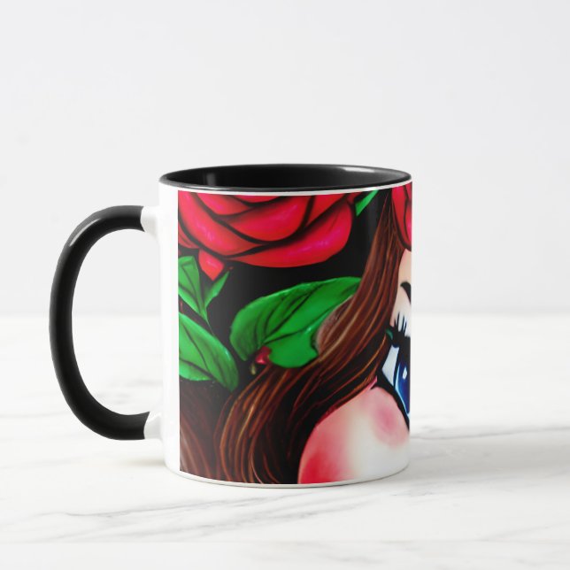 Taza Patrón de labios rojos y rosas rojas (Izquierda)