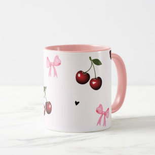 Taza Patrón de lazos y cerezas rosadas - Estética Coque