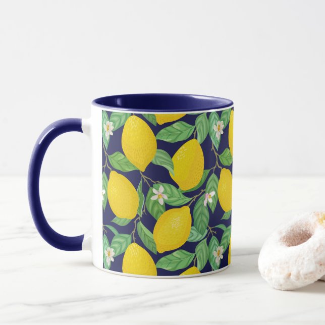Taza Patrón de limón azul de la marina verde amarilla (Con donut)