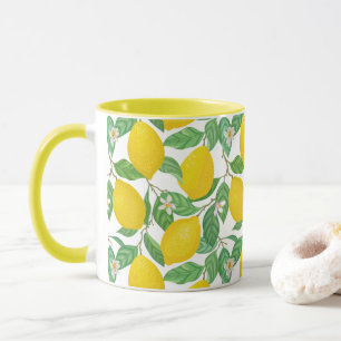 Taza Patrón de limón blanco verde amarillo