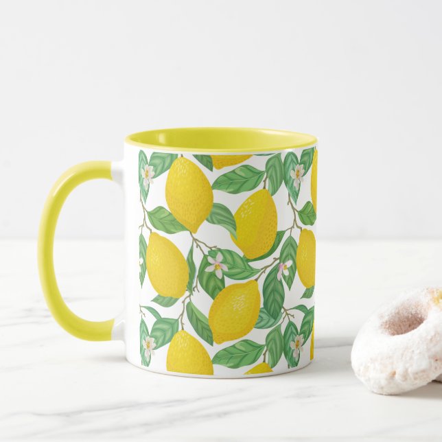 Taza Patrón de limón blanco verde amarillo (Con donut)