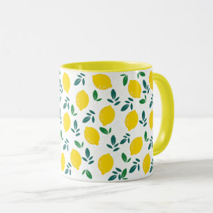 Taza Patrón de limón y hojas verdes