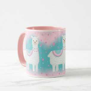 Taza Patrón de llama rosa y menta