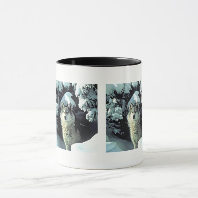 Taza Patrón de Lobo en Pinos de Invierno (Centro)