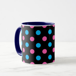 Taza Patrón de lunares azules y rosa sobre negro